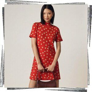 NWT: Red w Taupe Polka Dots Short Sleeve Mock Neck Mod Sweater Mini Dress (SP)